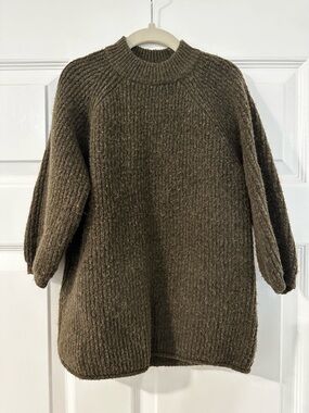 Zara Brown Ribbed Knit Kids Dress - Long Sleeve